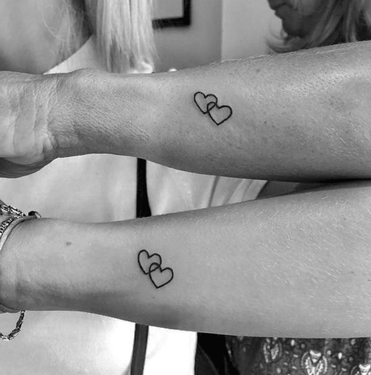 Matching Tattoo Set for someone special - pack of 2 double heart tattoos - Tiny Temporary Tattoos